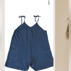 Jungmaven Hemp Shoulder Tie Romper in Navy